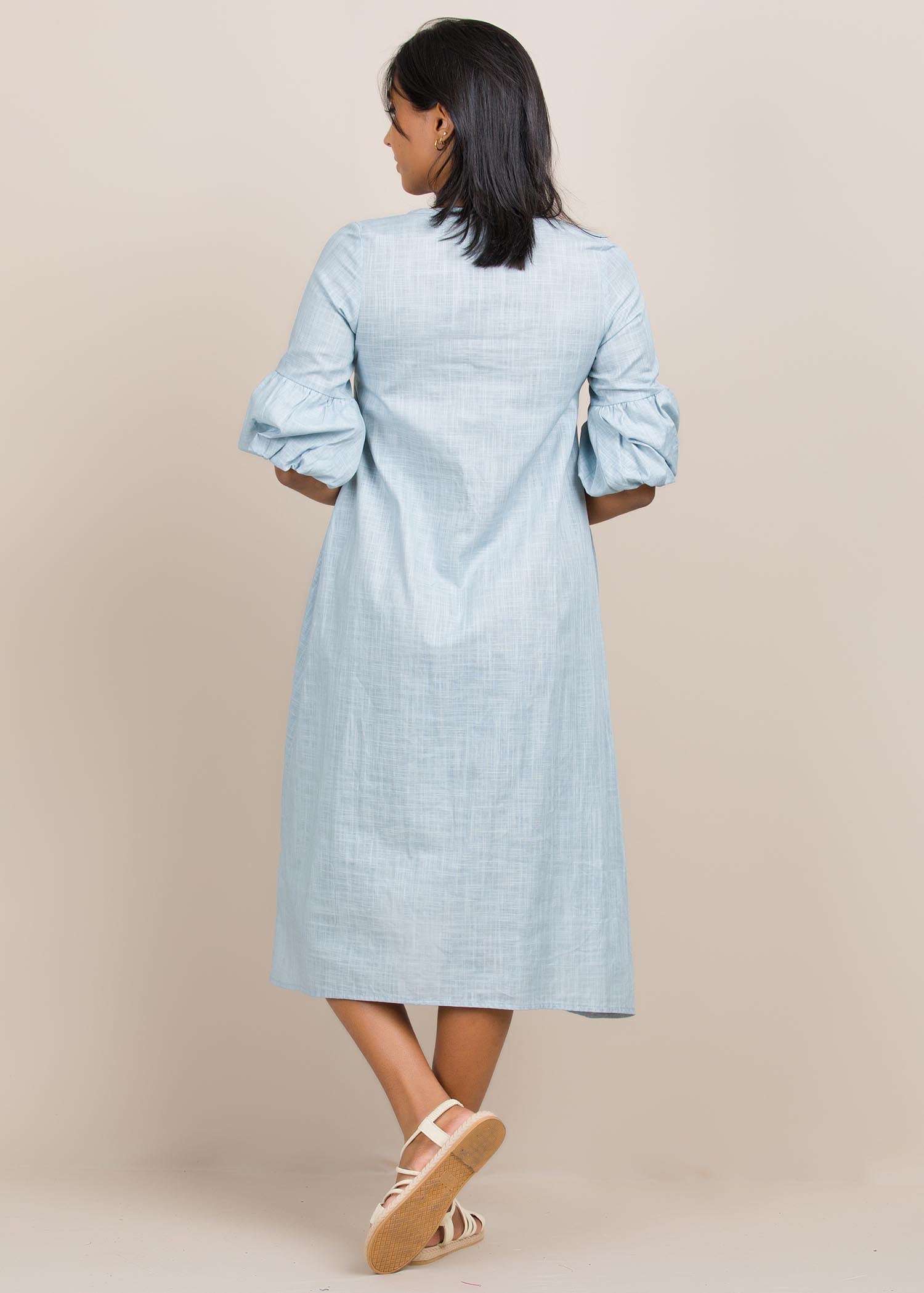 Button down dress with puff sleeve