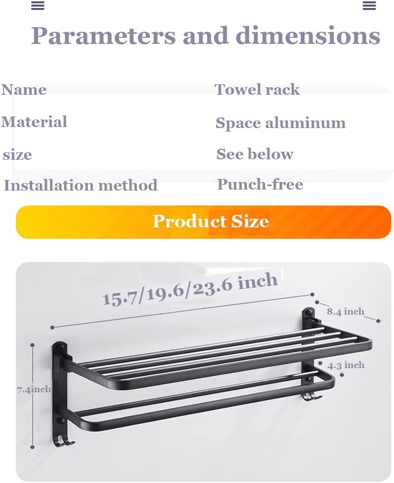 Wall Mounted Aluminum Alloy Towel Rack. Bathroom Towel Shelves With Double Towel Bars