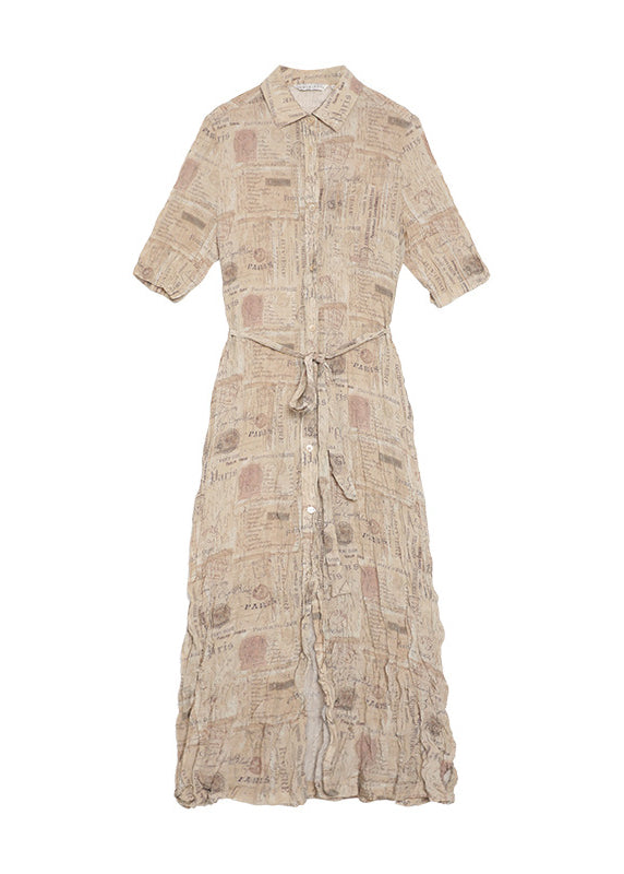 Handmade Peter Pan Collar Print Wrinkled Cotton Dresses Summer