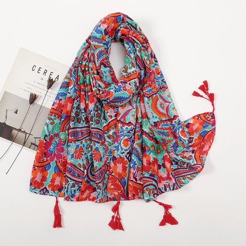 Women's Retro Color Block Polyester Printing Scarf