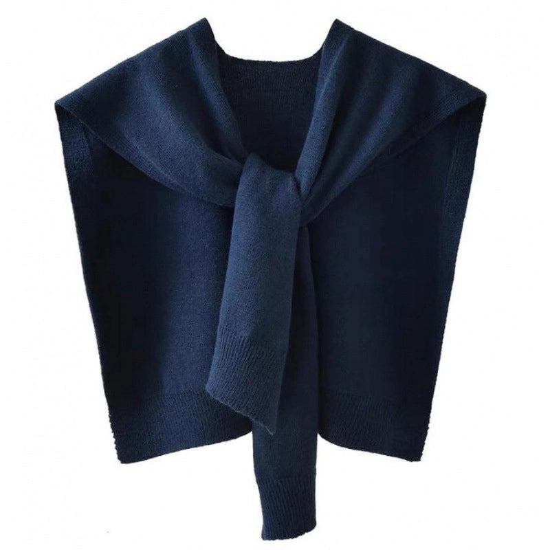 Cored Yarn Knitted Shawl Women's Spring And Autumn Outer Waistcoat Color Shoulder Thin Cardigan Summer Knotted Fake Collar Scarf
