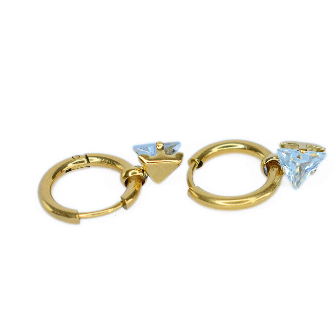 Triangle diamond charm hoops - Gold