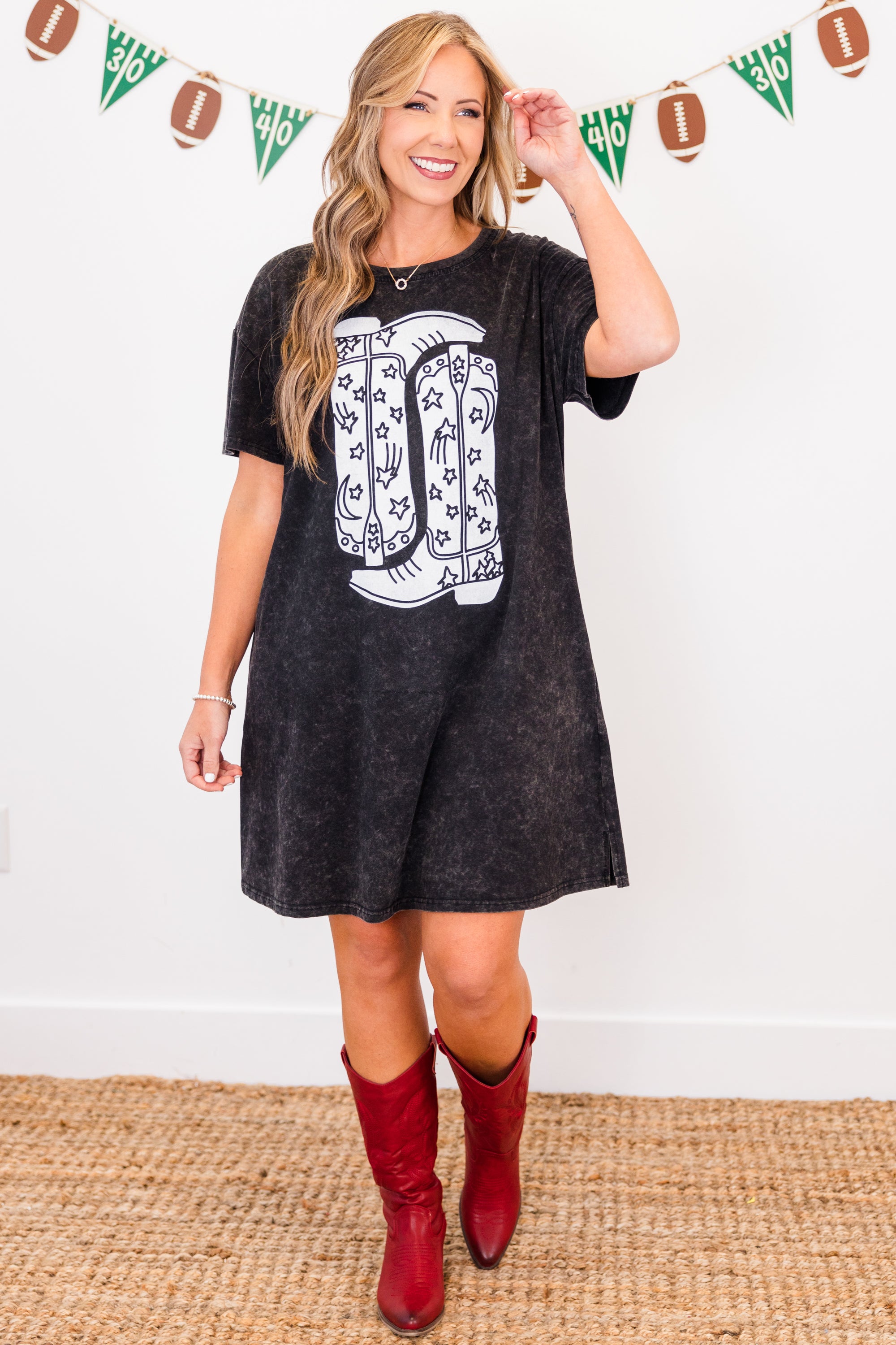 Boot Scootin Game Day T-Shirt Dress. Black