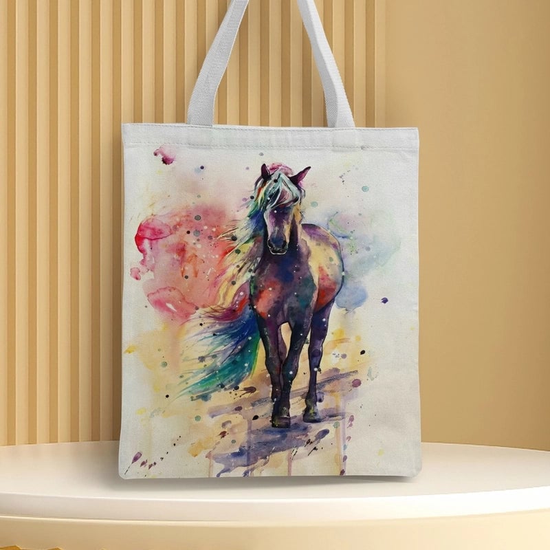 Women's Medium Canvas Animal Basic Classic Style Square Open Canvas Bag