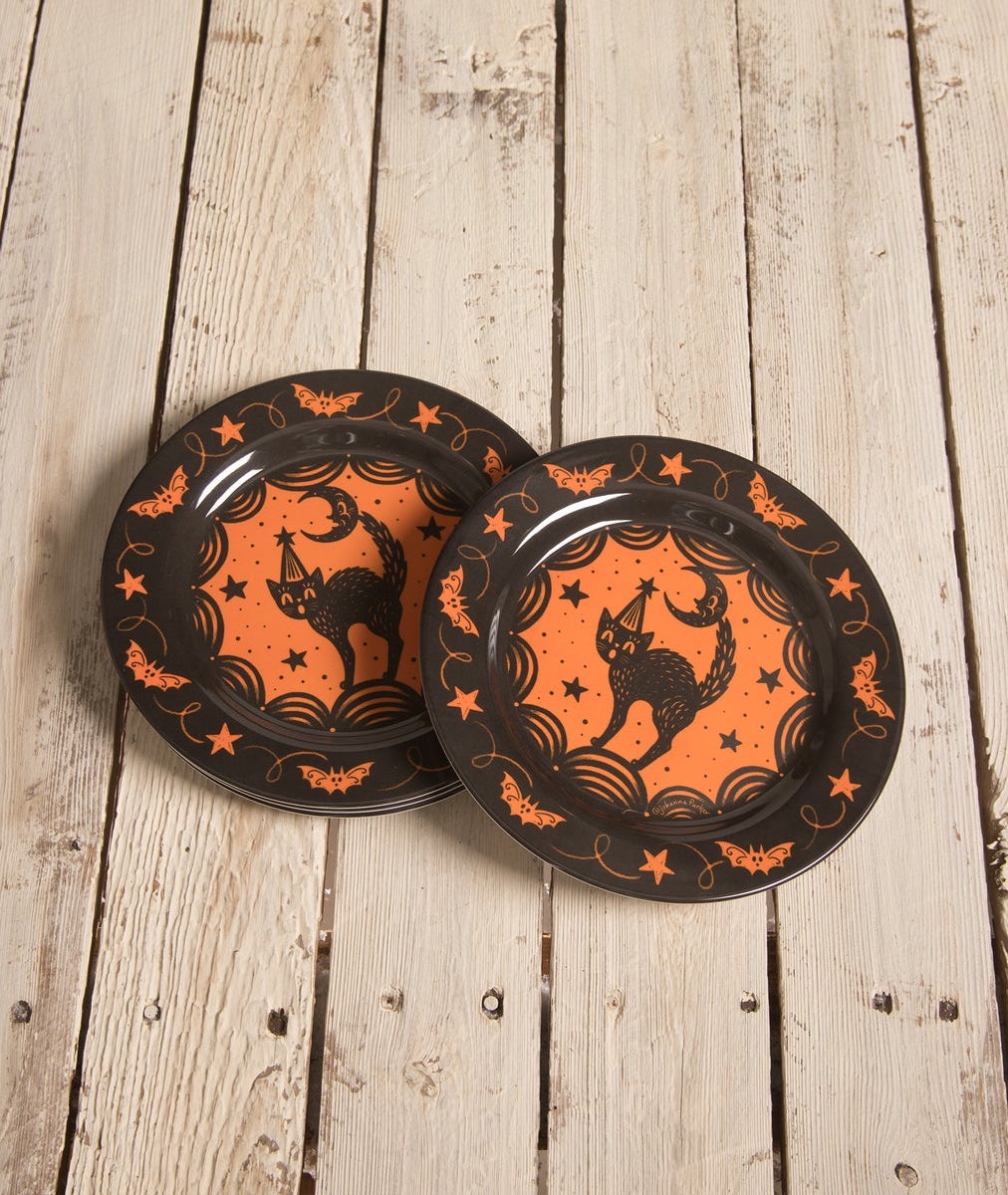 Johanna Parker Halloween Scaredy Cat Plates. Set of 4