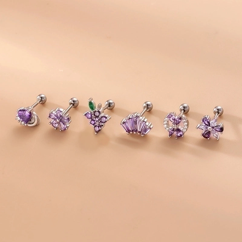 1 Piece Ear Cartilage Rings & Studs Sweet Heart Shape Flower 316L Stainless Steel  Copper Inlay Zircon