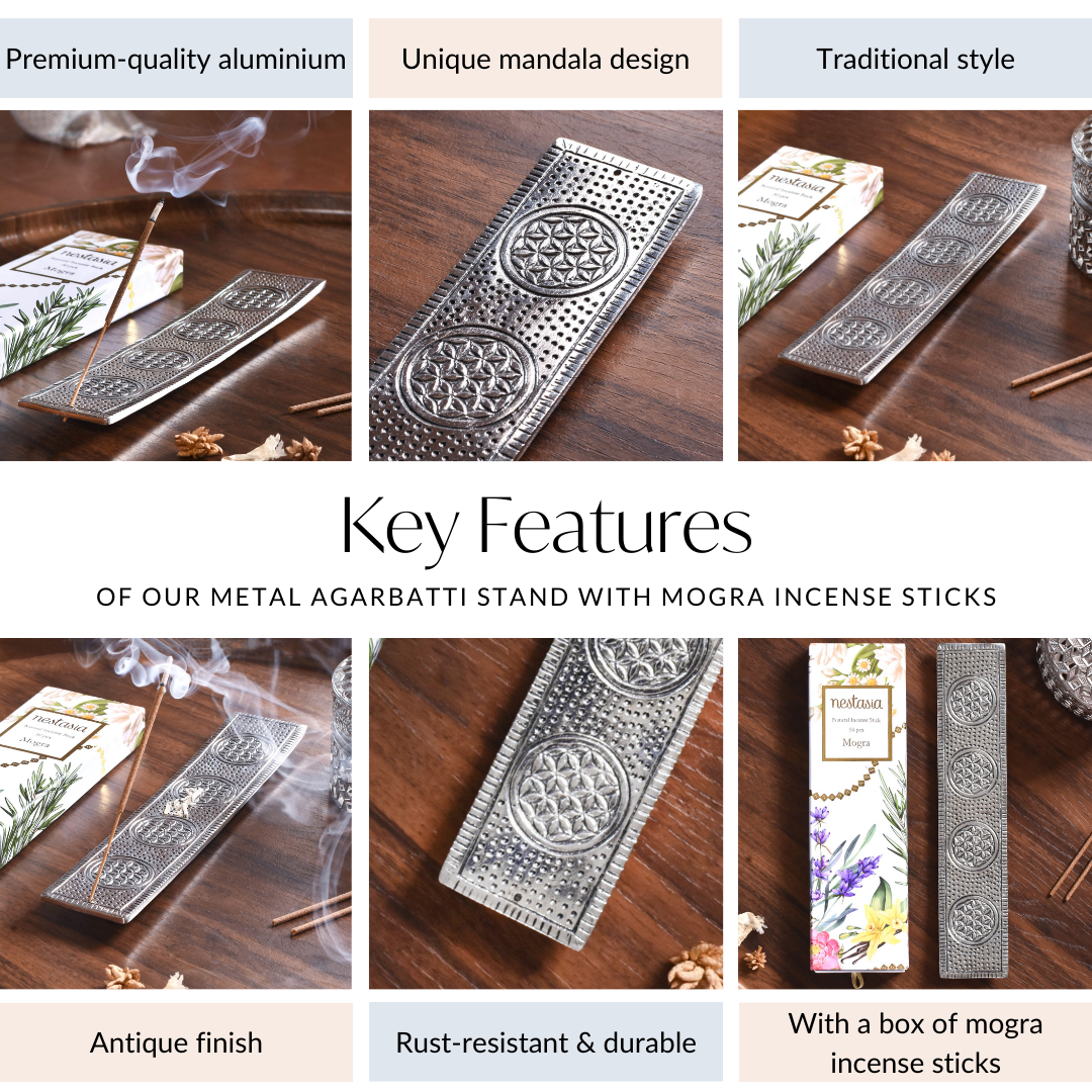 Ash Catcher Metal Agarbatti Stand With Mogra Incense Sticks