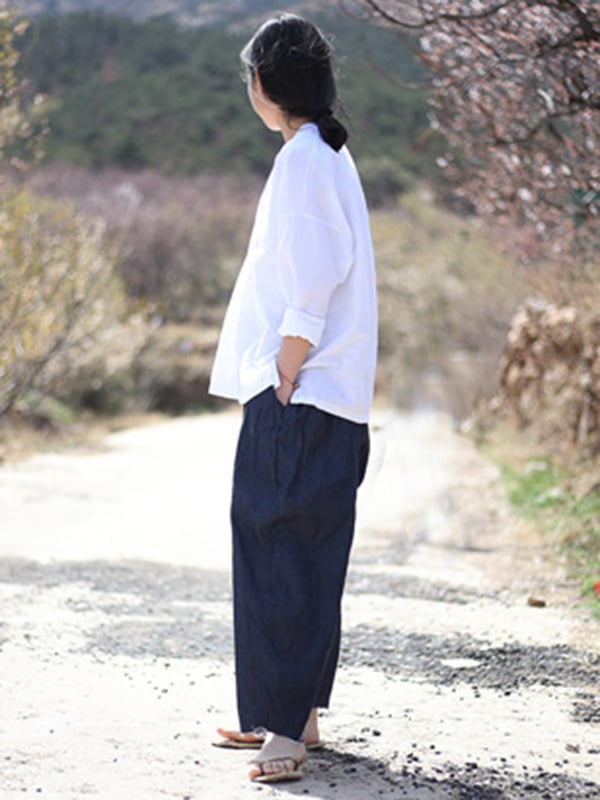 Vintage Loose Denim Color Wide Leg Jean Pants