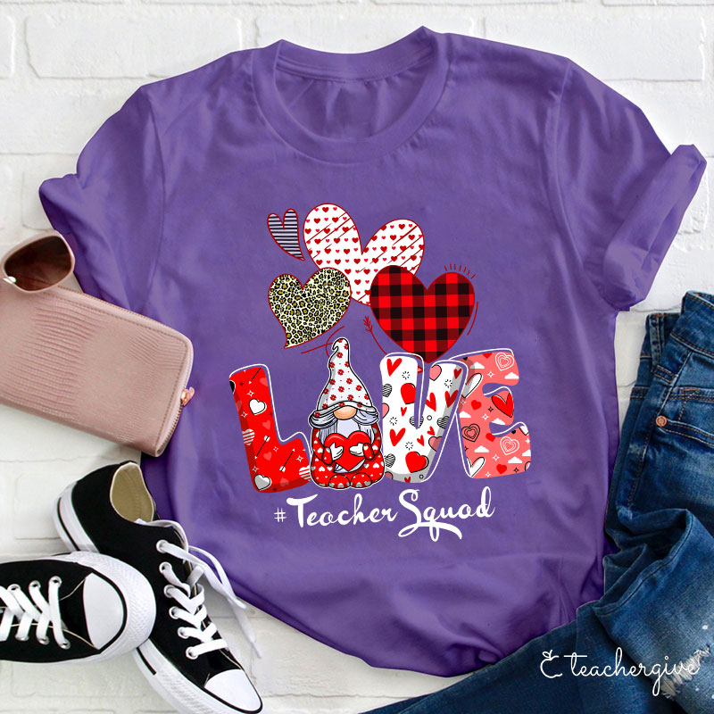 Three Hearts Love Gnome Teacher T-Shirt