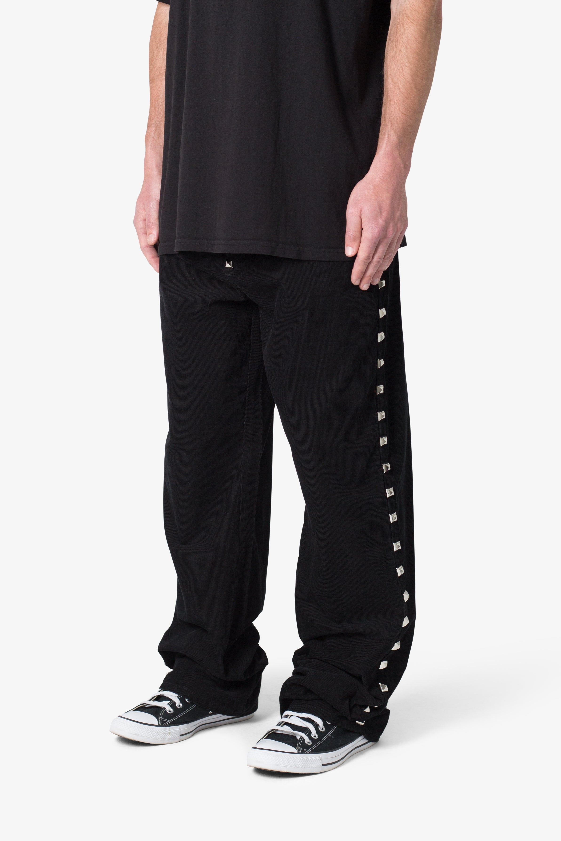 Ultra Baggy Studded Corduroy Pants - Black