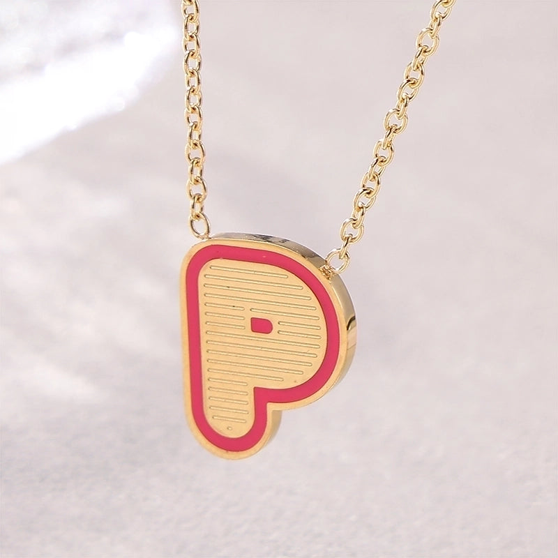 Sweet Minimalist Artistic Letter Stainless Steel Enamel Plating Pendant Necklace