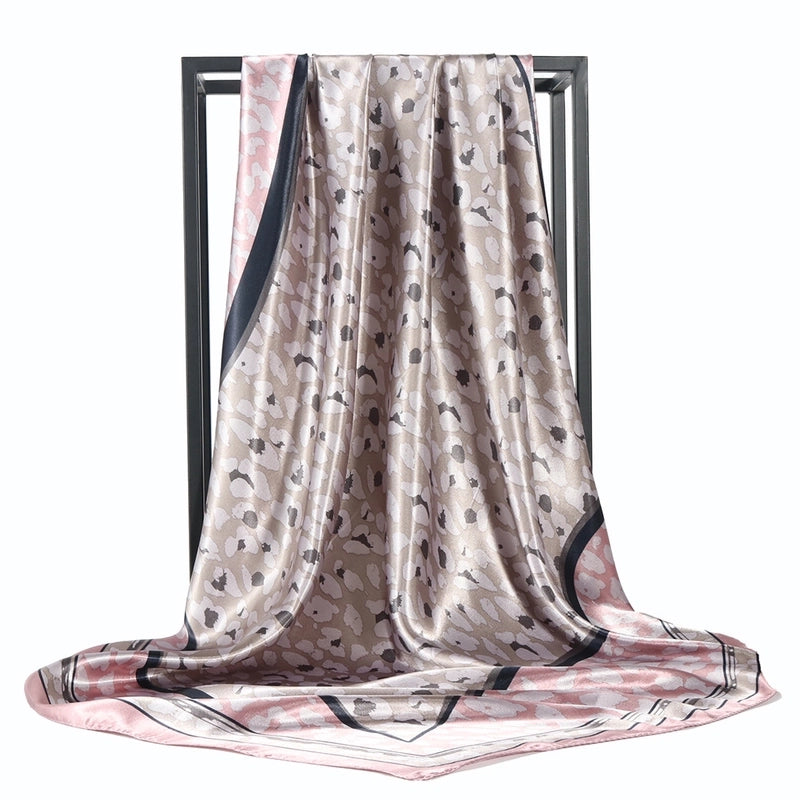 Unisex Vintage Style Leopard Satin Silk Scarf