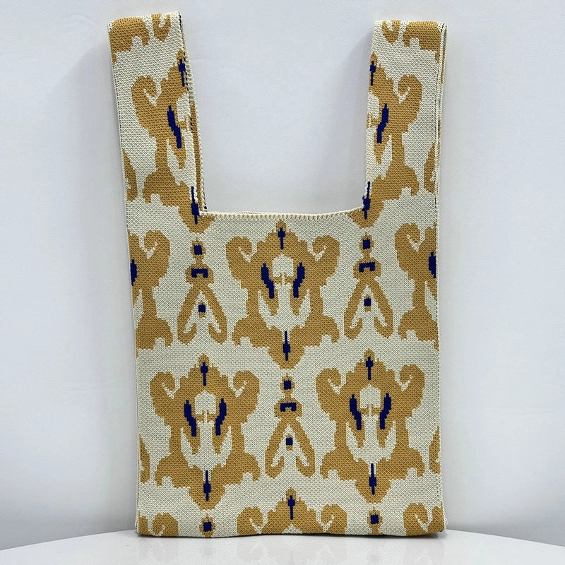 Unisex Small Polyester Geometric Vintage Style Vacation Weave Square Open Handbag