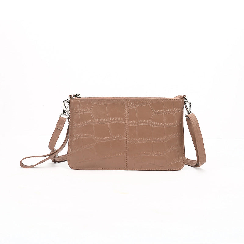 Small Leather Solid Color Fashion Zipper Envelope Bag Shoulder Bag