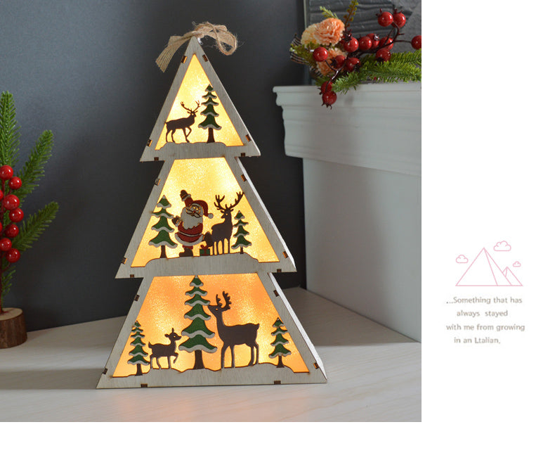 2020 New Christmas Decoration Creative Led Light Christmas Tree Hanging Pendant Star Car Heart Wooden Ornament Xmas Party