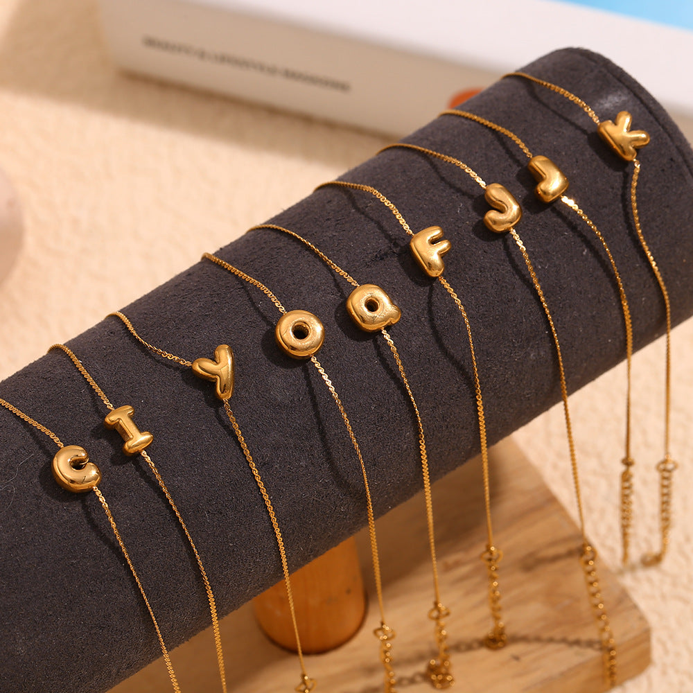Fashionable Niche Personality Hot Style Simple Hand Jewelry Stainless Steel Plated 18K Gold Bubble Letter S Chain Bracelet