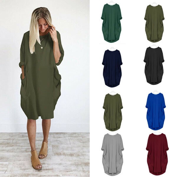 🔥🔥2021 Casual Loose Pocket Long Sleeve Dress