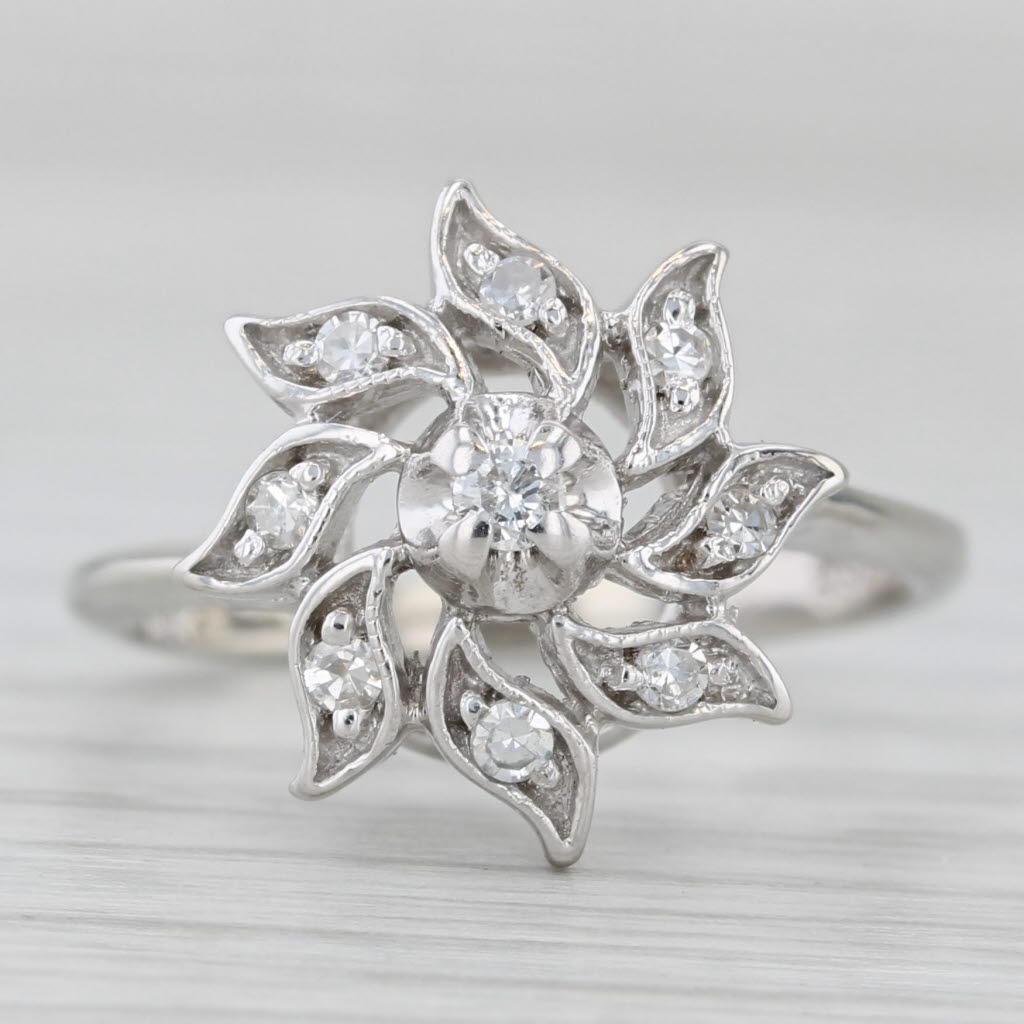 Vintage Diamond Flower Ring 10k White Gold Size 5.5 Engagement