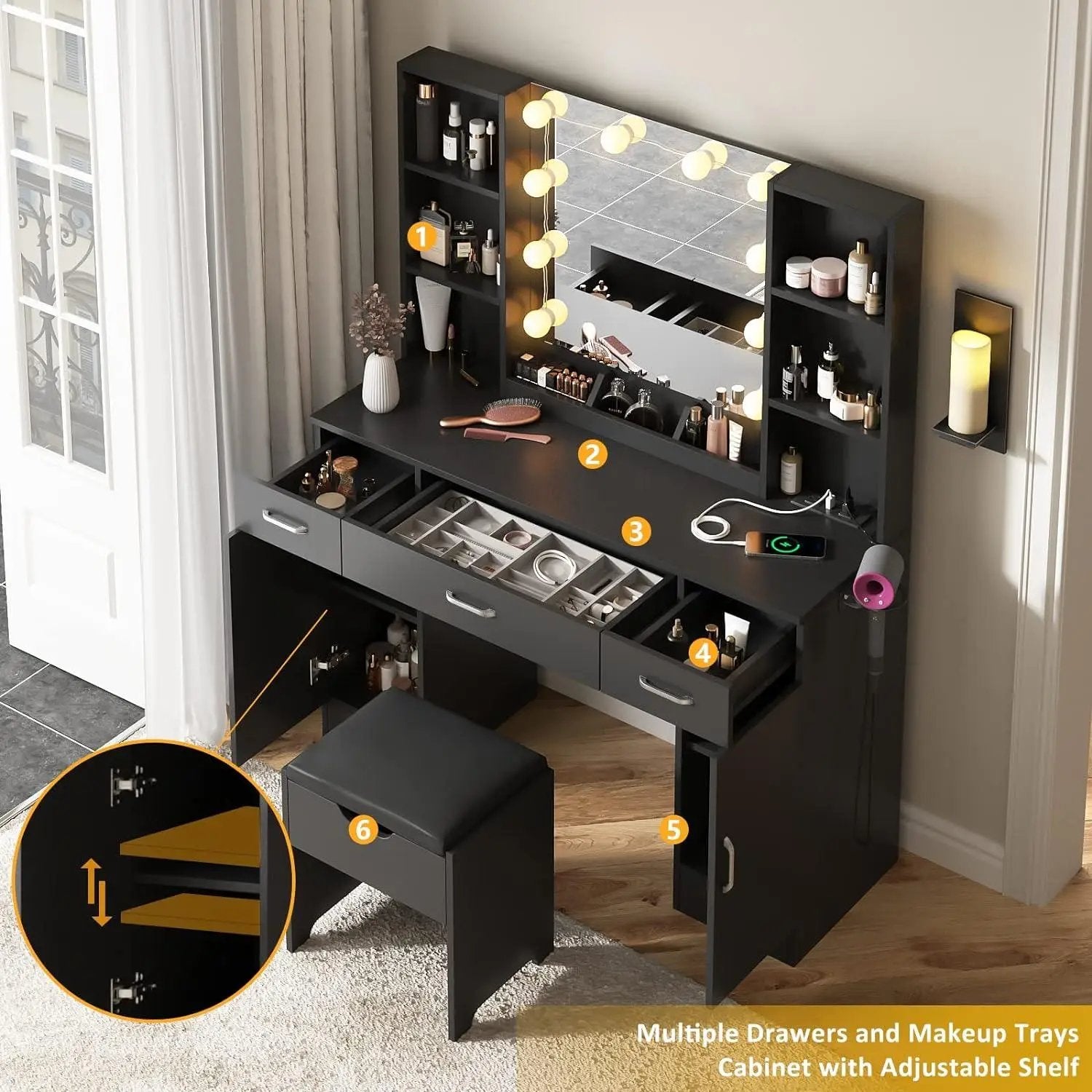 Large 45.2inch Makeup Vanity Table with Lighted Mirror