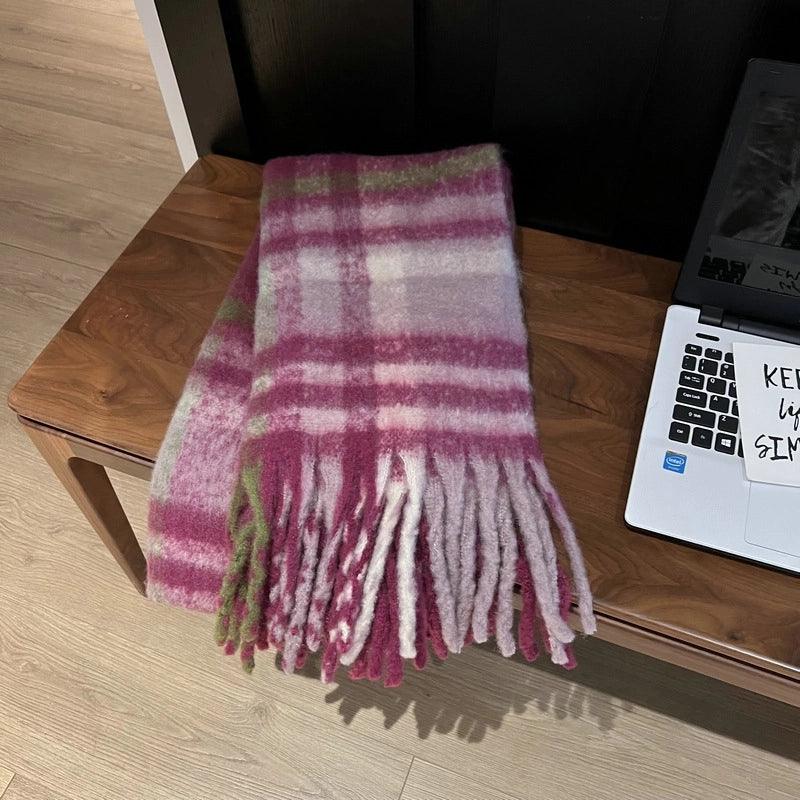 Plaid Shawl Tassel Mohair Scarf Female Winter Students Travel Versatile Fashion Scarf Warm