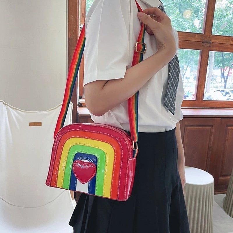 Creative Hit Color Rainbow Heart Shape Messenger Bag