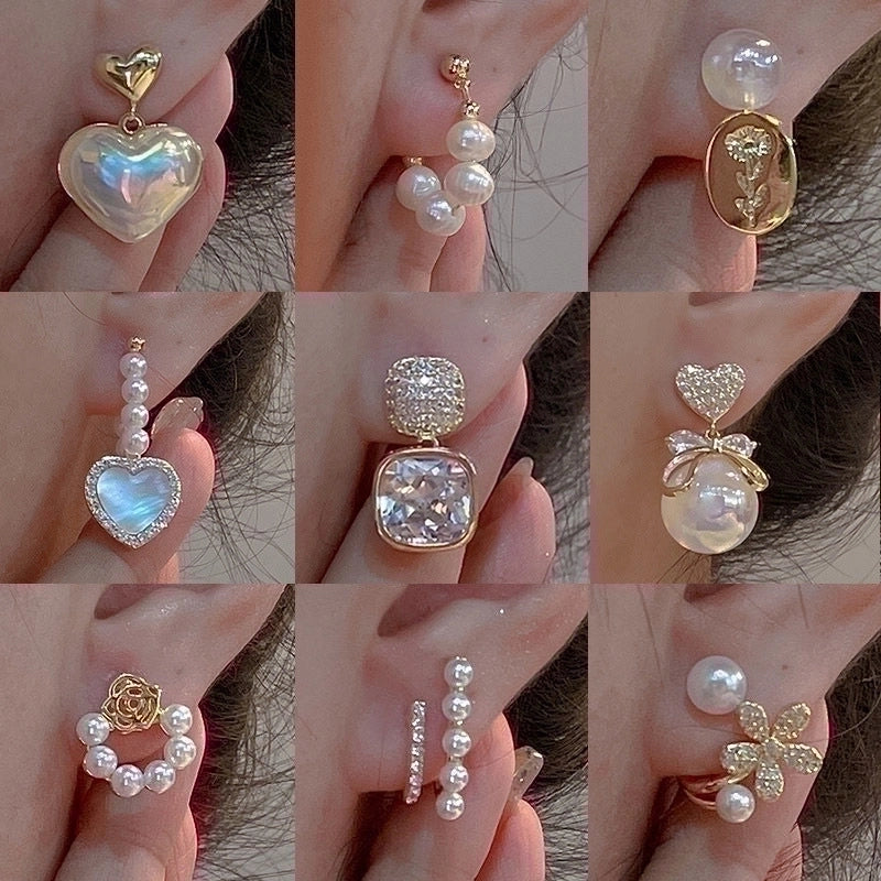 2 Pieces Fashion Heart Shape Flower Copper Beaded Plating Inlay Pearl Zircon Earrings Ear Studs 1 Pair