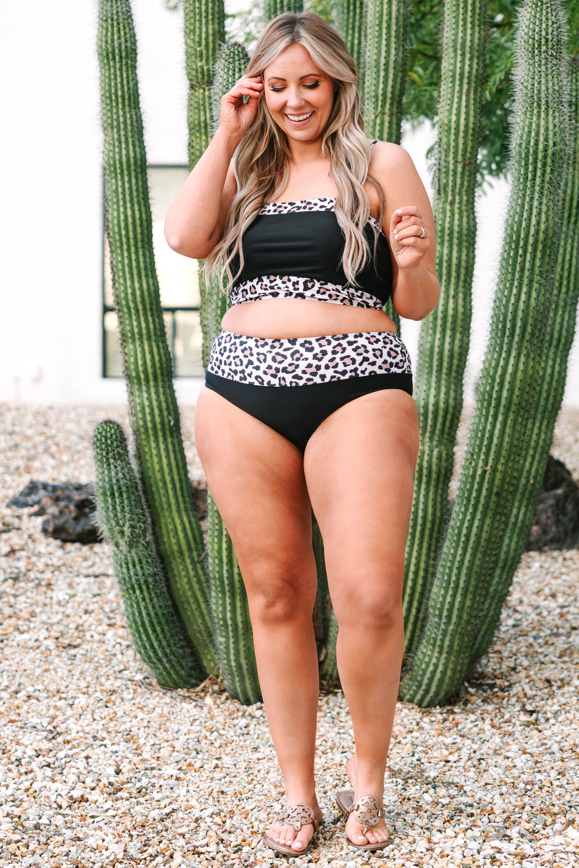 Hidden Islands Swim Top. Black-Leopard