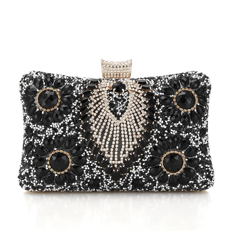 Black Gold Silver Rhinestone Color Block Square Evening Bags