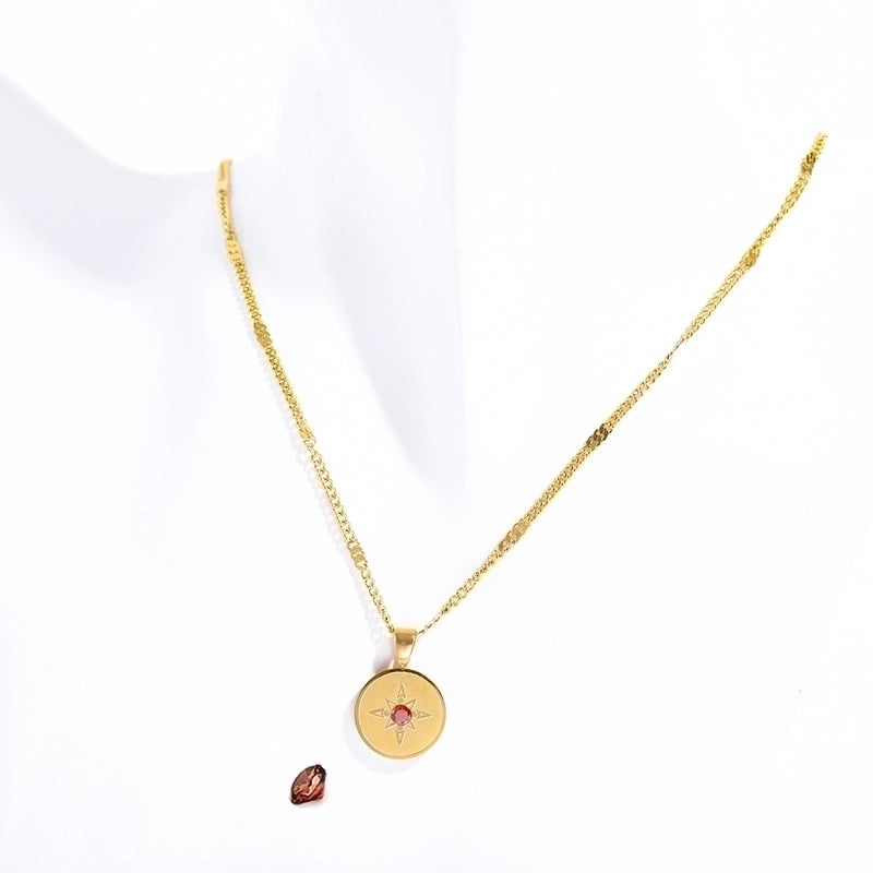 Titanium Steel Minimalist Classic Style Inlay Geometric Zircon Pendant Necklace