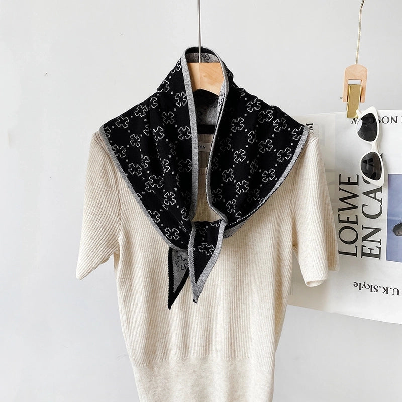 Women's Elegant Color Block Knit Crochet Lace Scarf