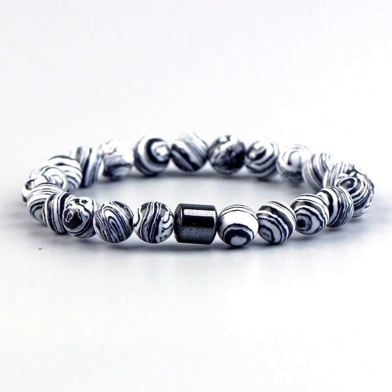 Fashion Geometric Natural Stone Elastic String Magnetic Black Gall Stone Woven Chain Bracelets In Bulk