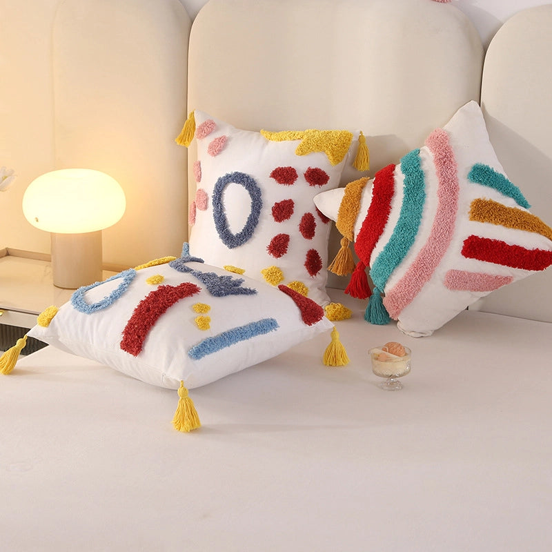 Style Tufted Tassel Rainbow Pillow Dopamine Home Decoration Bay Window Cushion Living Room Sofa Pillowcase