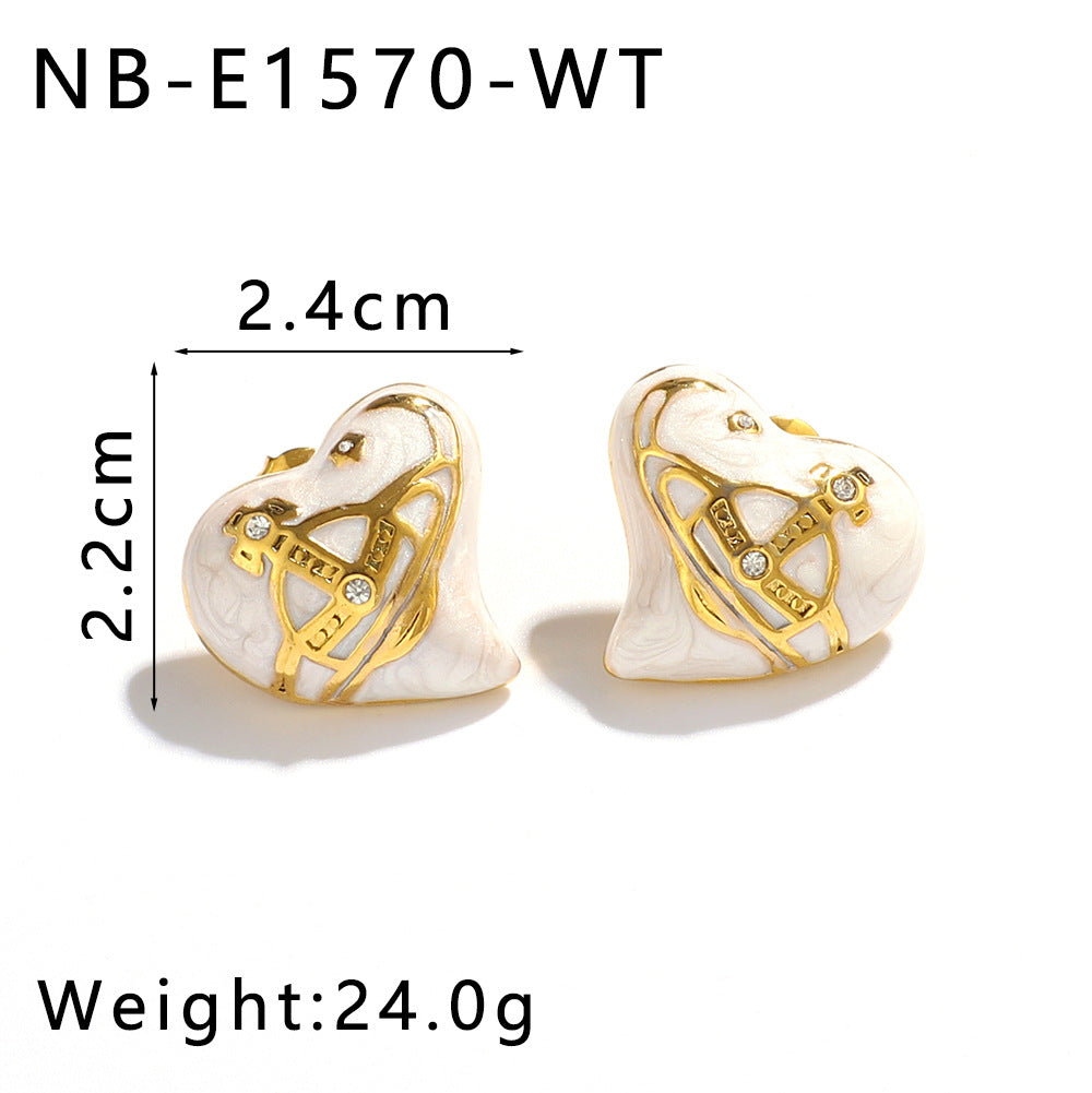 Fashionable Planet Love Earrings With Diamonds Small And Exquisite Oil-Drop Stainless Steel Earrings For Women