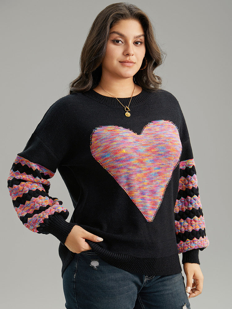 Heart Heather Patchwork Crew Neck Pullover