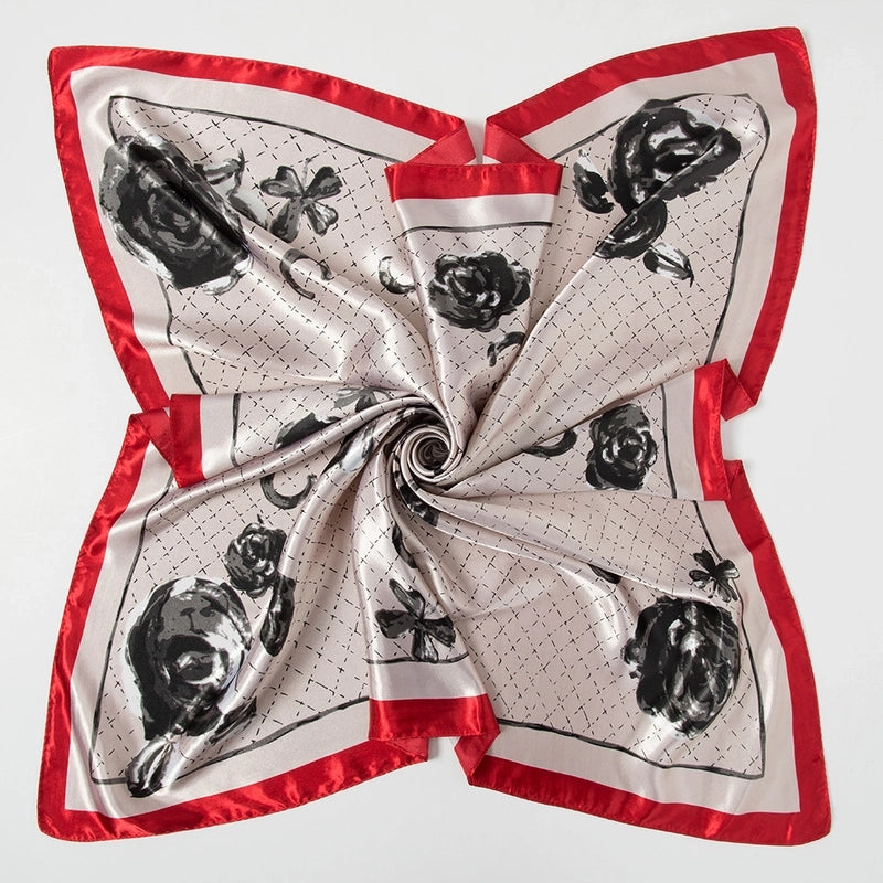 Women's Elegant Retro Rose Flower Polyester Printing Silk Scarf