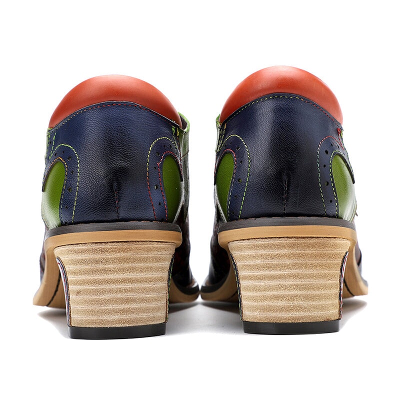 Women Fashion Brogue Oxfords With Printing Lace-up Shoes in Blue