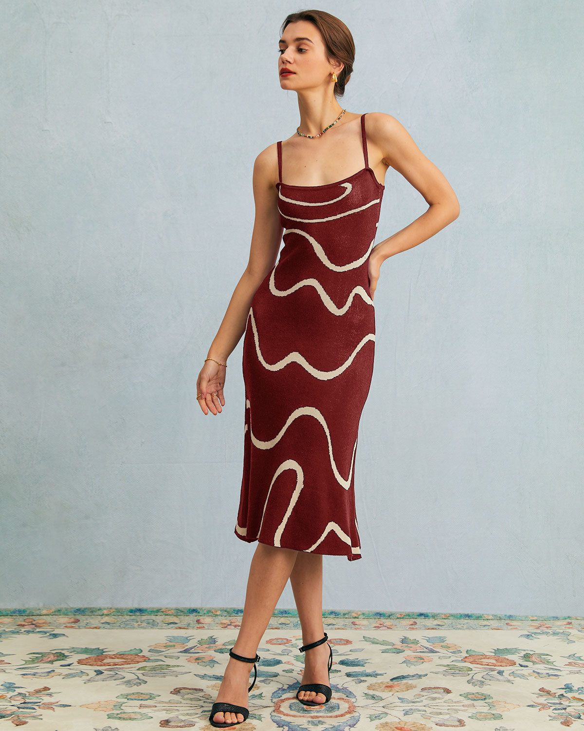 The Wine Red Wave Mermaid Knit Midi Dress