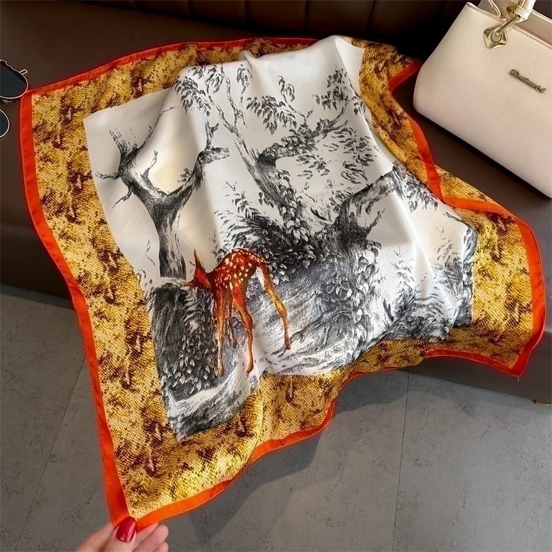 Women's Casual Vacation Chains Print Satin Printing And Dyeing Printing Dyeing Silk Scarf Kerchief Bandanas