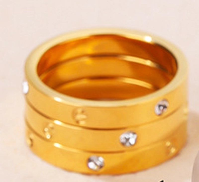 Classic Style Solid Color Titanium Steel Plating Inlay Artificial Gemstones Rings