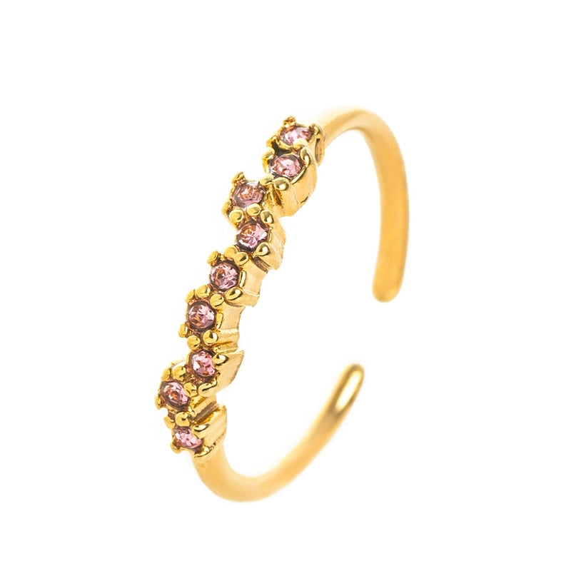 Minimalist Classic Style Geometric 304 Stainless Steel Zircon 18K Gold Plated Inlay Stainless Steel Rings