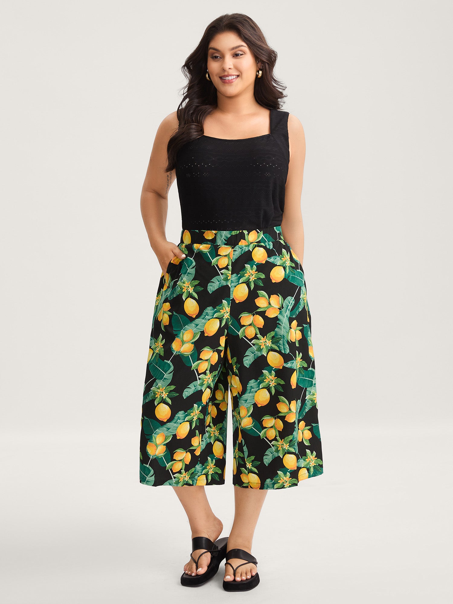 Citrus Print Wide-Leg Pants