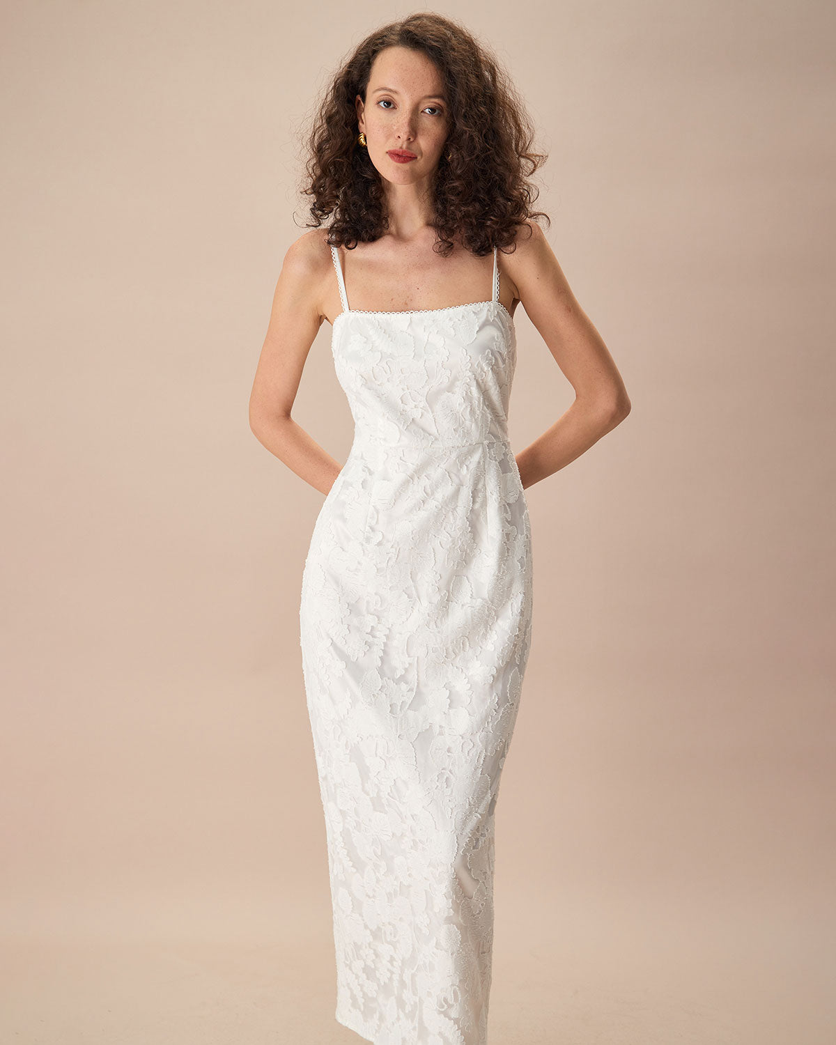 The White Square Neck Jacquard Slip Maxi Dress