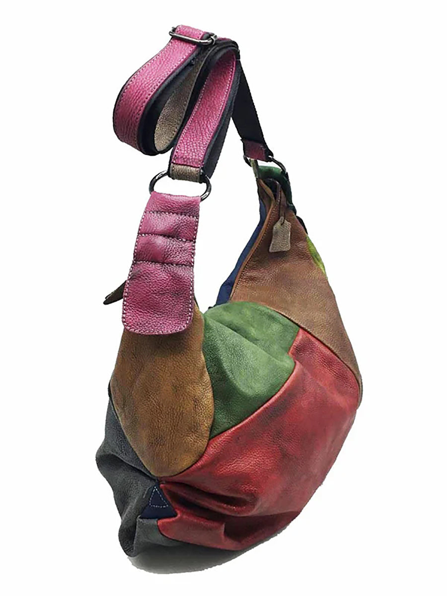 Retro Contrast Color Leather Crossbody Bag