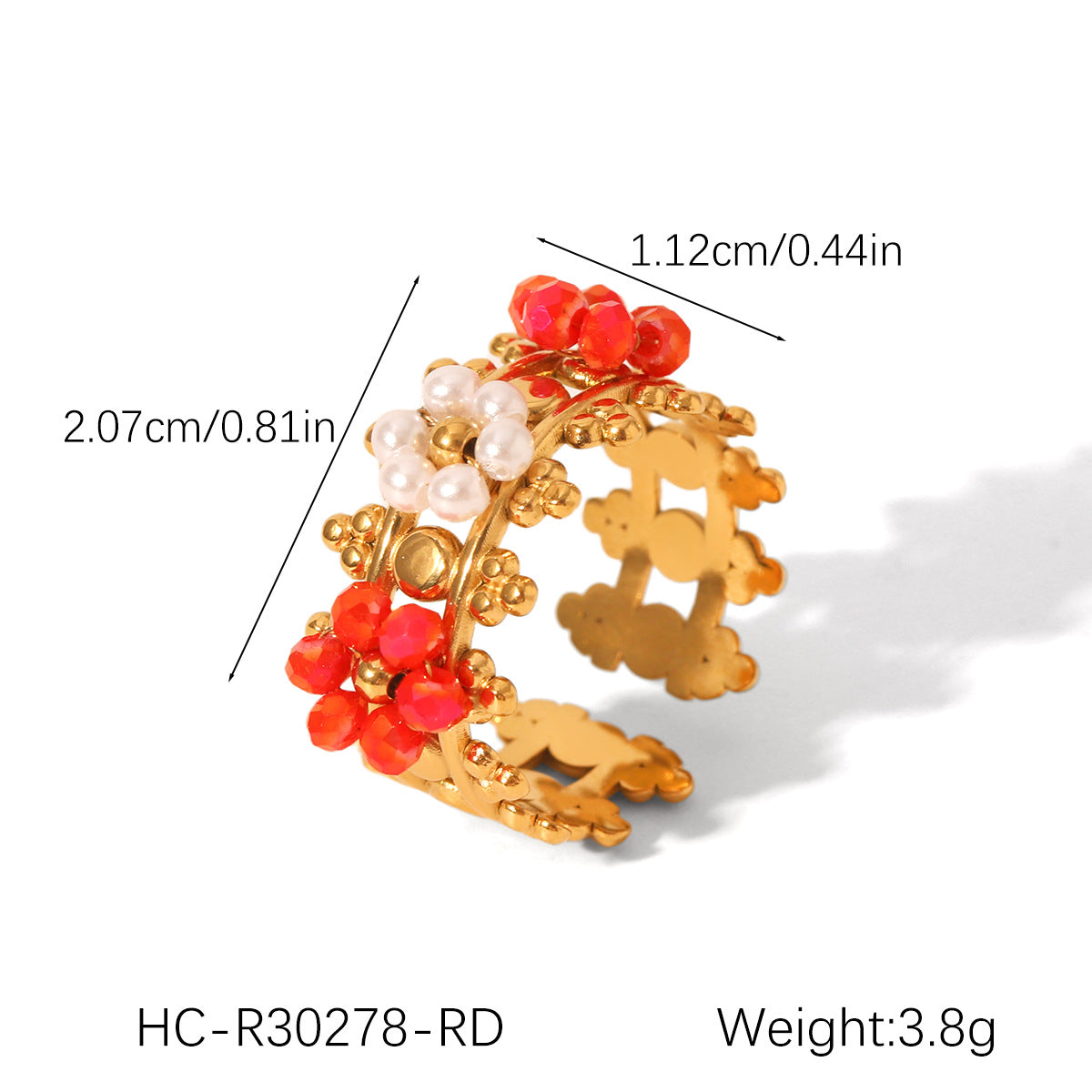 Retro Stainless Steel Crown Beaded Flower Ring Titanium Steel Ring Female Hand Jewelry