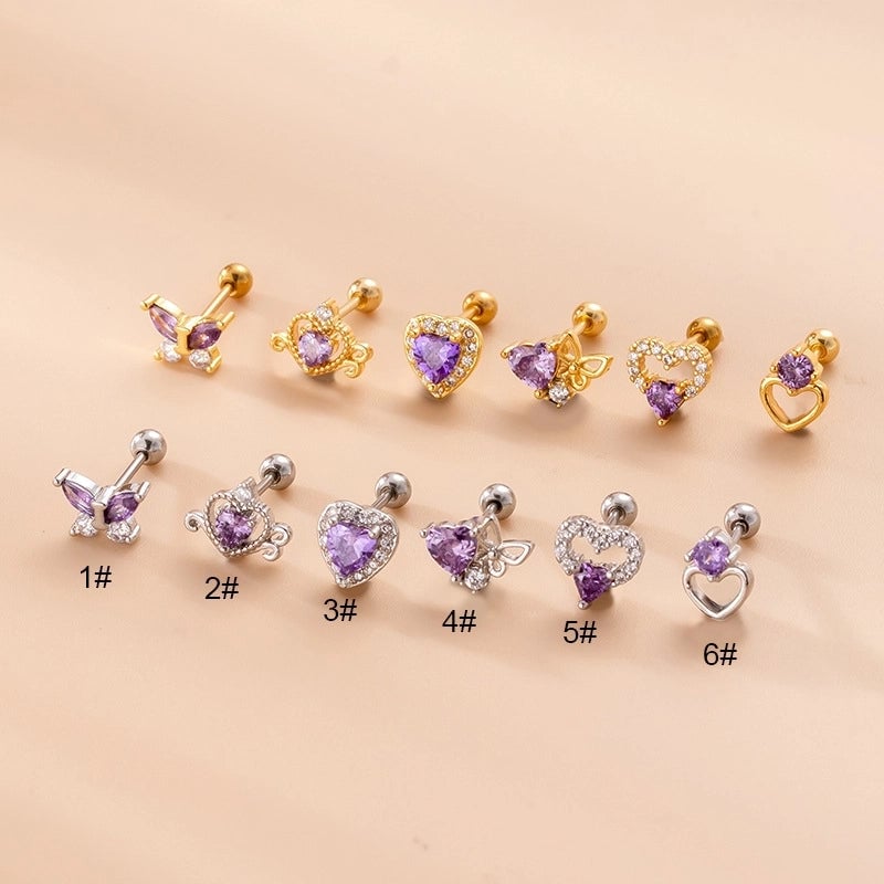 1 Piece Ear Cartilage Rings & Studs Fashion Heart Shape Butterfly Copper Plating Zircon