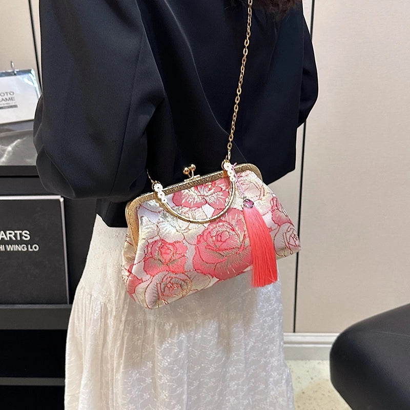 Women's Medium Pu Leather Flower Vintage Style Ethnic Style Tassel Square Buckle Crossbody Bag
