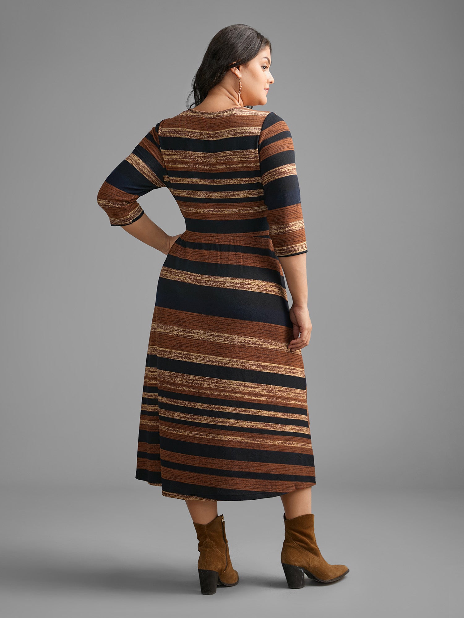 Striped Elastic Waist Tie Knot Dress