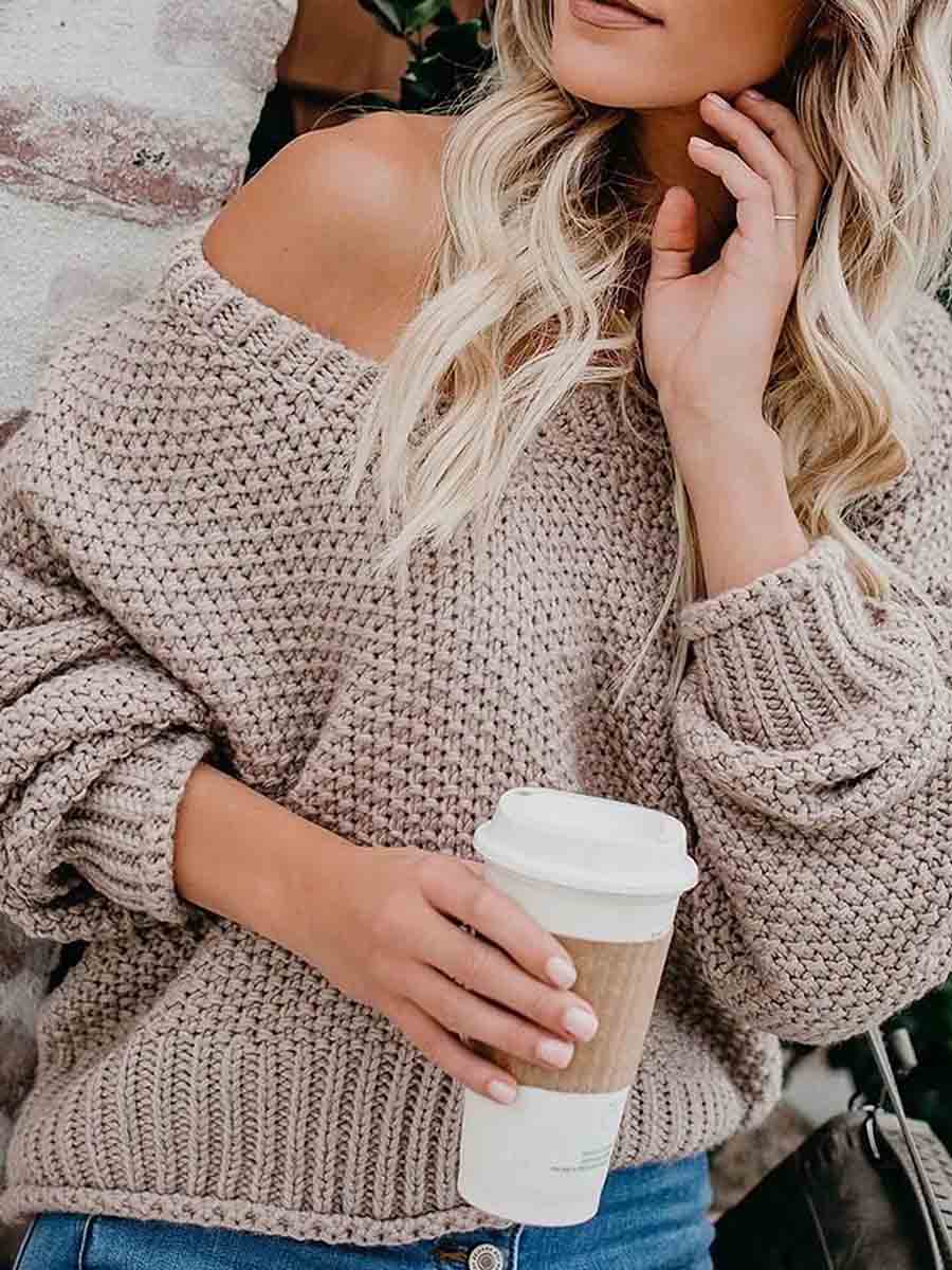 Loose Knit V-neck Sweater