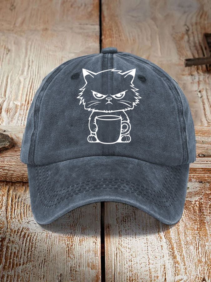 Cat Coffee Print Sun Hat
