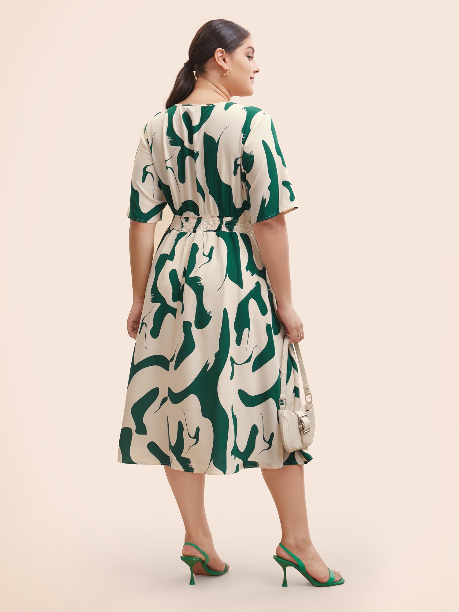 Geometric Print Shirred Gathered Dress